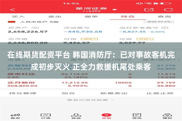 在线期货配资平台 韩国消防厅：已对事故客机完成初步灭火 正全力救援机尾处乘客